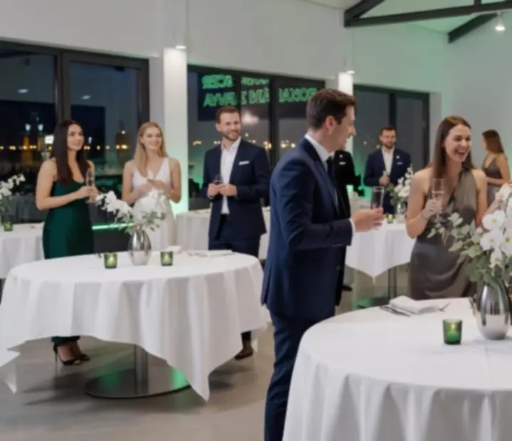 Elegantní eventový večer s hosty u stolů a moderovaným programem