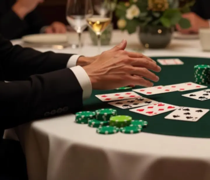 Detail profesionálně připraveného pokerového stolu