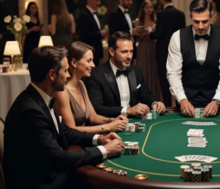Elegantní pokerový večer s hosty u stolů
