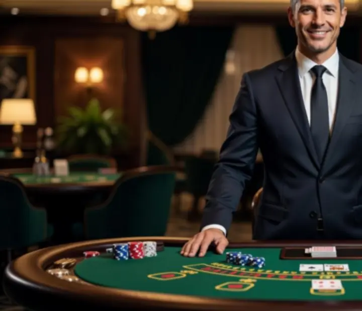 Profesionální hostitel vede blackjackový program pro hosty
