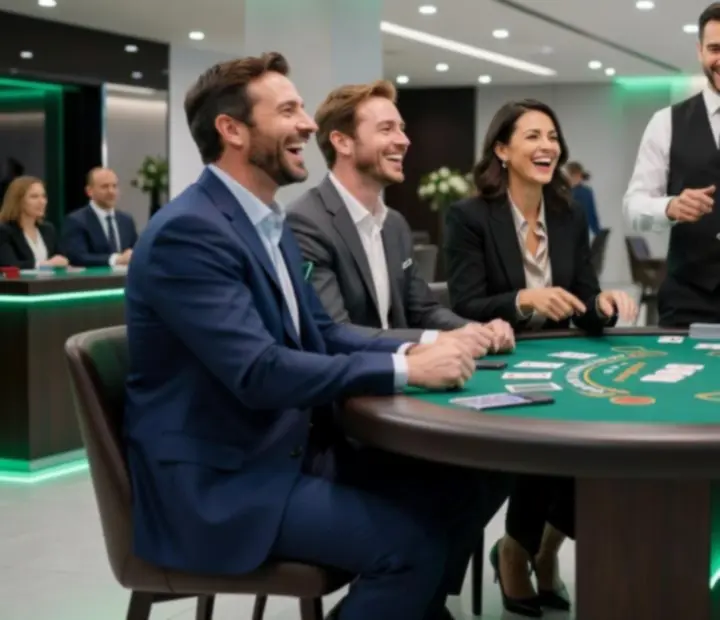 Spokojení hosté u blackjackového stolu během večerního eventu